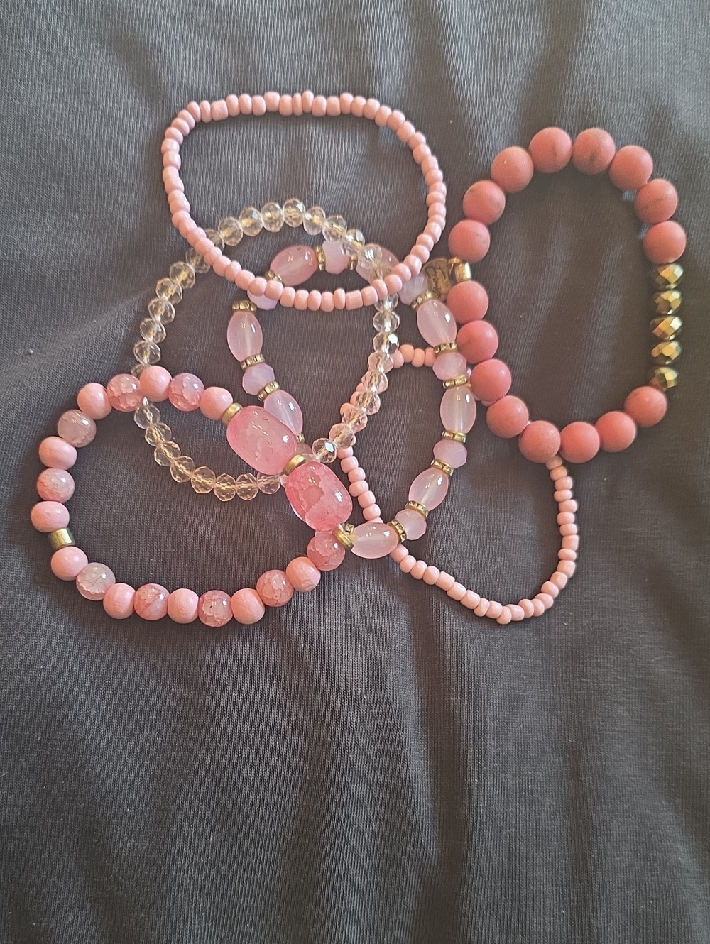 Pink Beaded Stretch Bracelet Set - Women's Jewelry 6 Bracelets In Set